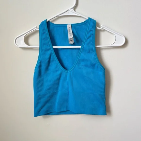 Athleta Aurora Seamless Crop Ribbed Tank‎ Santorini Blue Size XS - Picture 2 of 7